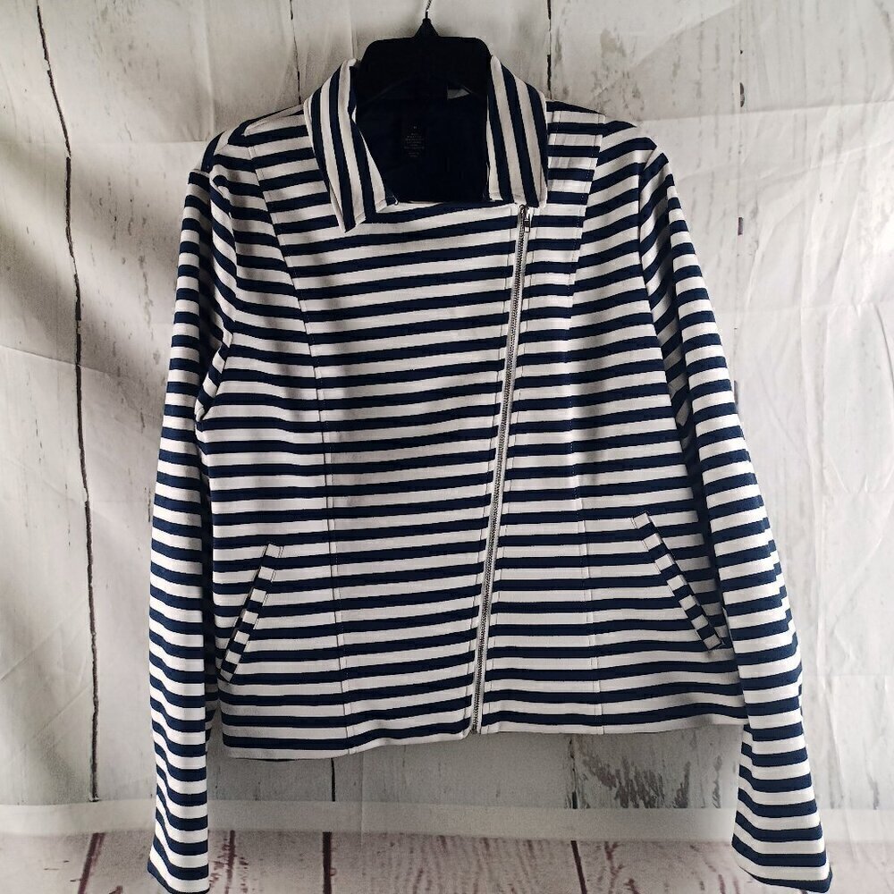 Lane Bryant Size 18 Multicolor Striped Lined Zippered Blazer W/Pockets NWT $80